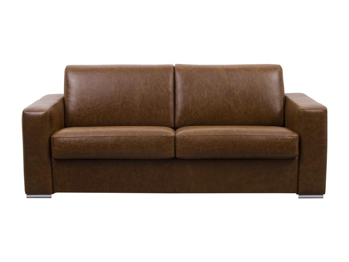 Vente-unique Schlafsofa mit Matratze 4-Sitzer - 100 % Büffelleder - Vintage-Optik - Karamell - Matratze 14 cm - DELECTEA II  