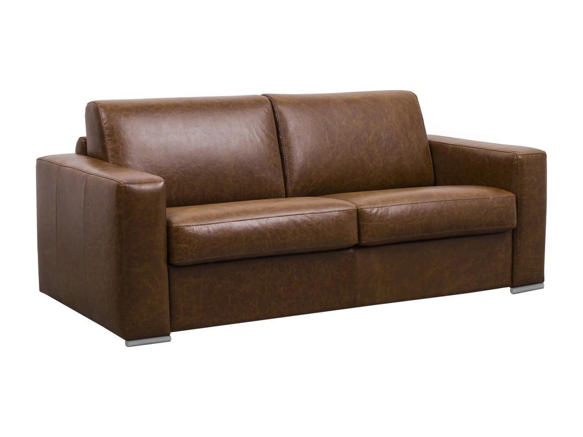 Vente-unique Schlafsofa mit Matratze 4-Sitzer - 100 % Büffelleder - Vintage-Optik - Karamell - Matratze 14 cm - DELECTEA II  