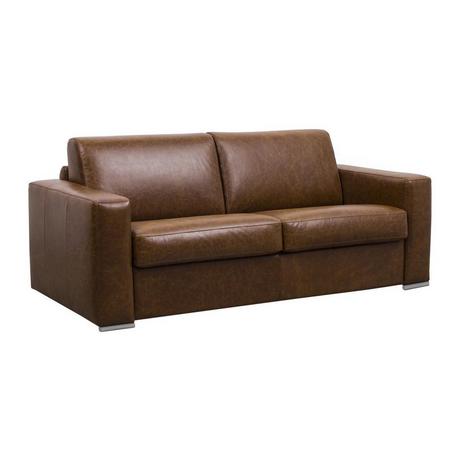 Vente-unique Schlafsofa mit Matratze 4-Sitzer - 100 % Büffelleder - Vintage-Optik - Karamell - Matratze 14 cm - DELECTEA II  