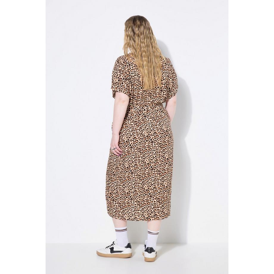 Studio Untold Midikleid Hemdblusen-Style Leo Bindegürtel  