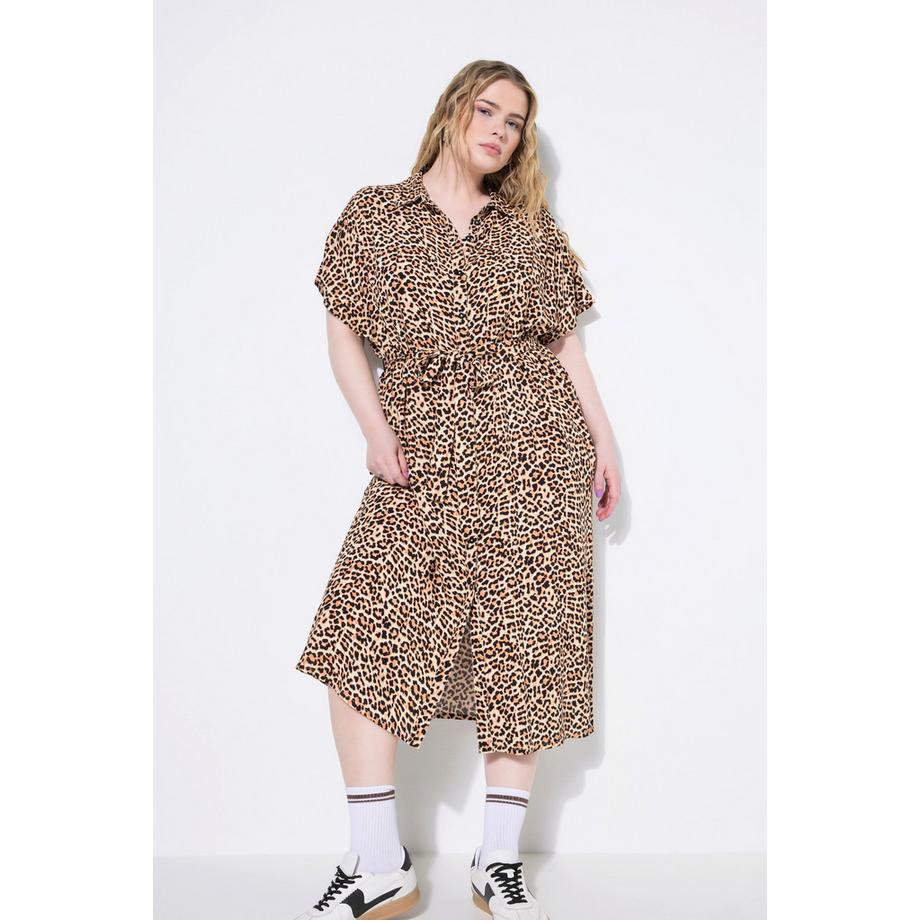 Studio Untold Midikleid Hemdblusen-Style Leo Bindegürtel  