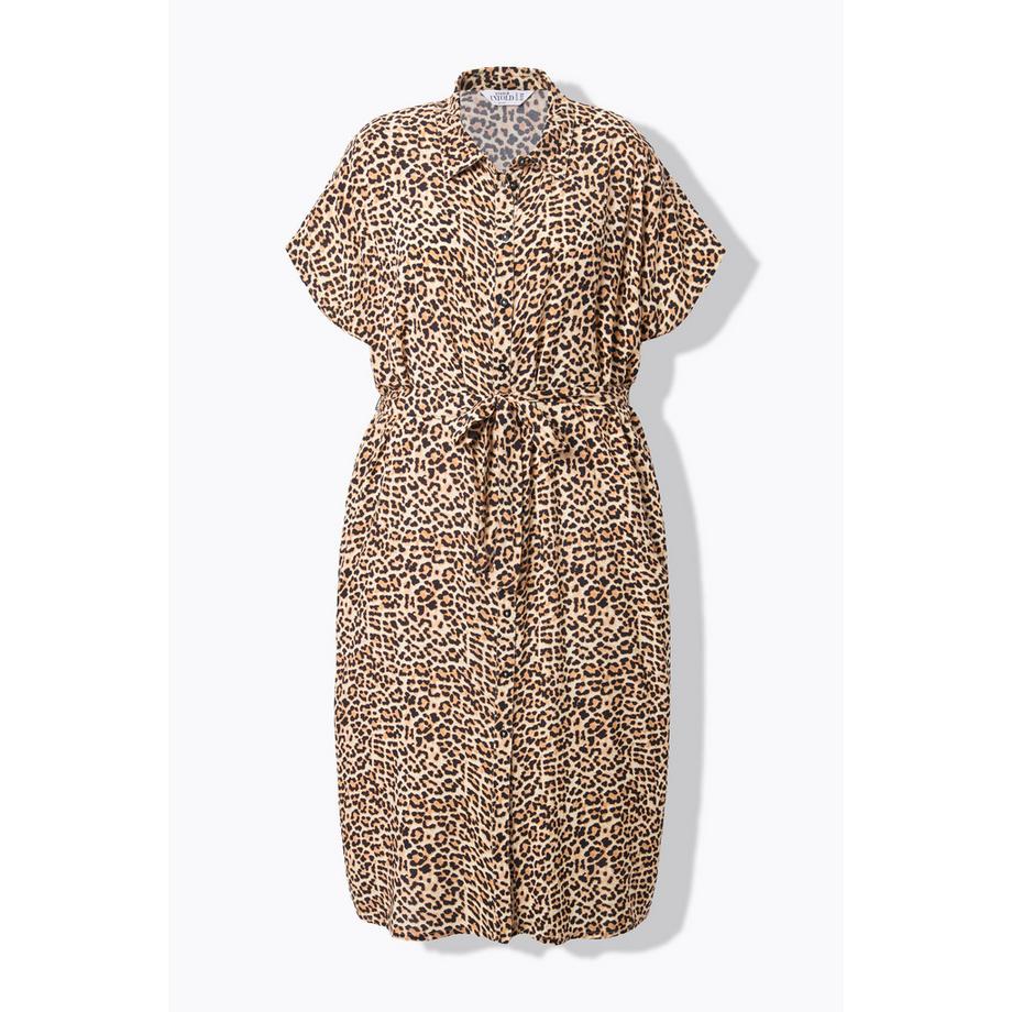 Studio Untold Midikleid Hemdblusen-Style Leo Bindegürtel  