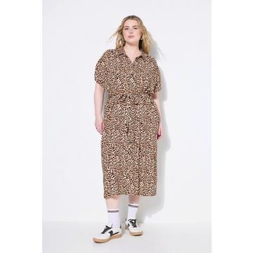 Abito chemisier midi con design leopardato e cintura
