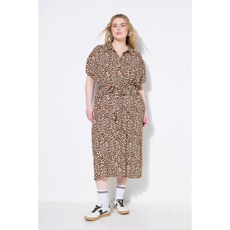 Studio Untold Midikleid Hemdblusen-Style Leo Bindegürtel  