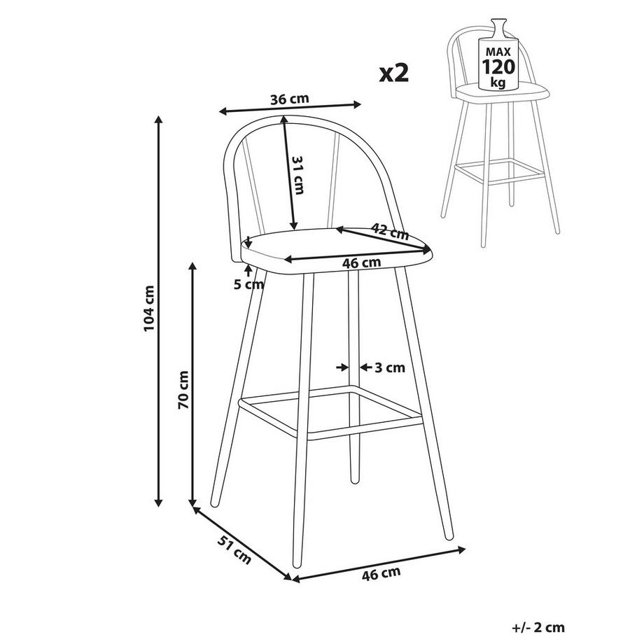 Beliani Lot de 2 chaises de bar en Métal  CORNELL  