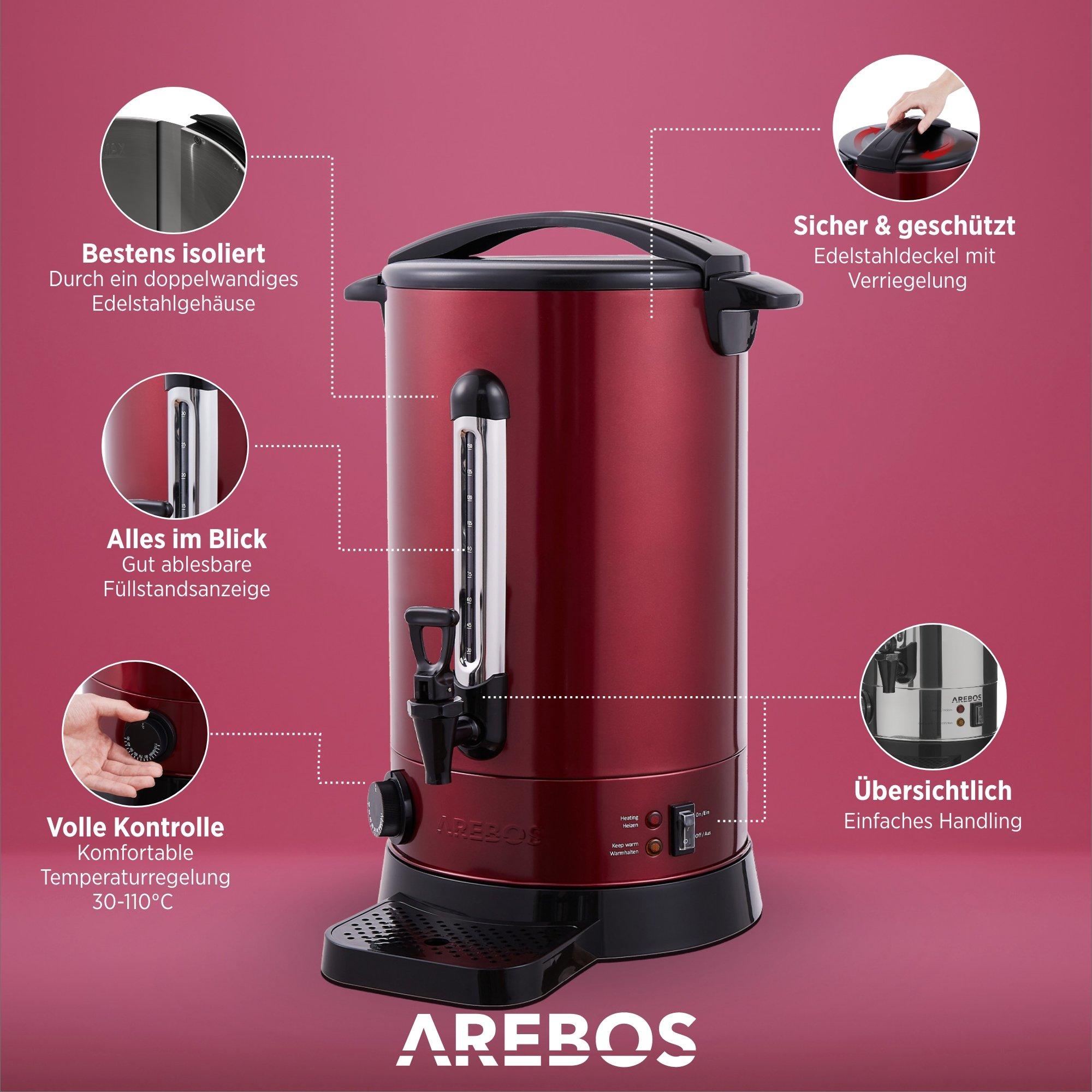 Arebos  Chaudière à vin chaud 20 L Distributeur de vin chaud en inox Thermostat 