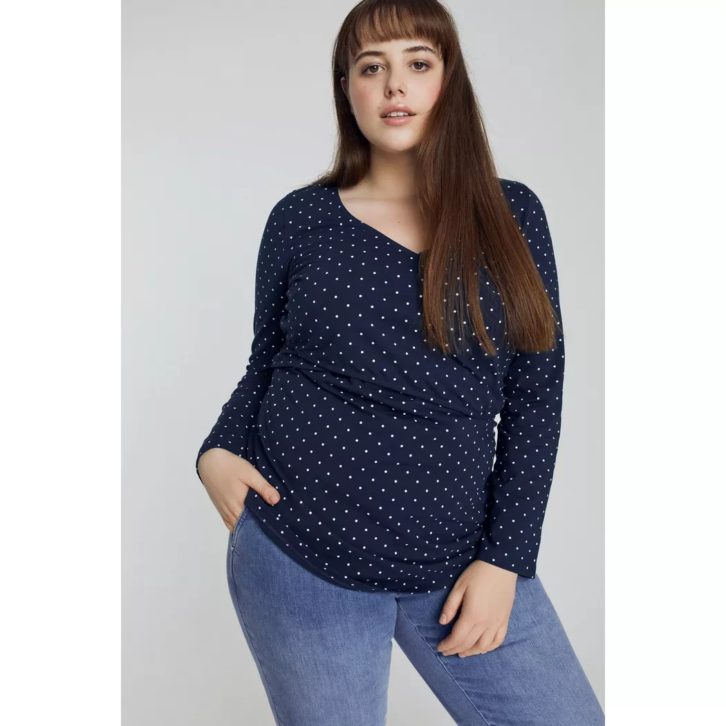 Ulla Popken - Bellieva-Wickelshirt, Punkte, V-Ausschnitt, Langarm, GOTS, für Damen, Aquamarine, Größe 54/56