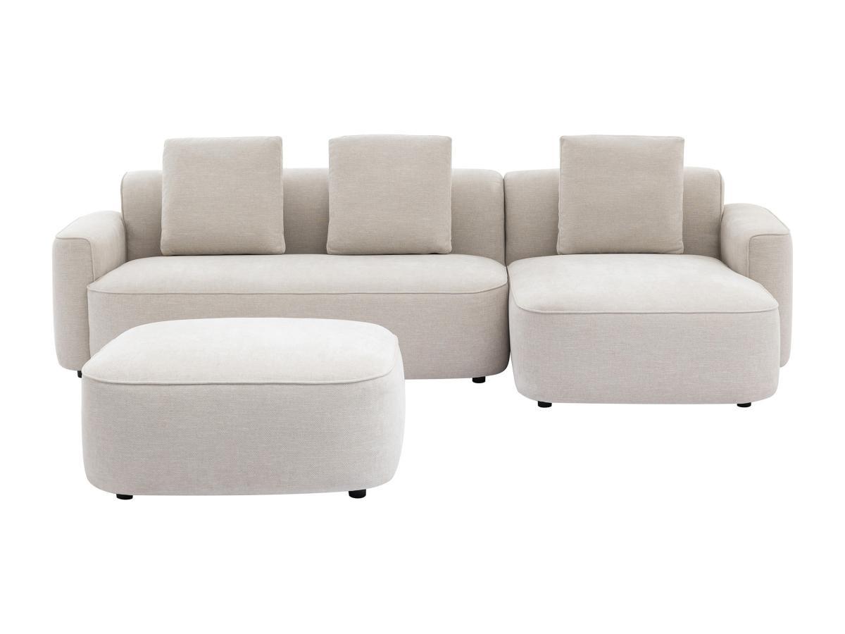 Vente-unique Ecksofa & Hocker - Ecke rechts - Strukturstoff - Beige - POMIANGO  