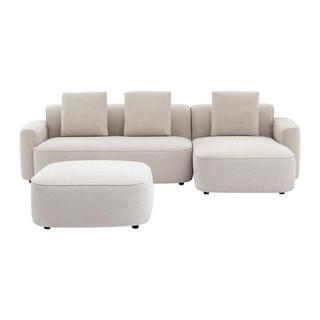 Vente-unique Ecksofa & Hocker - Ecke rechts - Strukturstoff - Beige - POMIANGO  