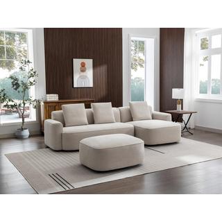 Vente-unique Ecksofa & Hocker - Ecke rechts - Strukturstoff - Beige - POMIANGO  