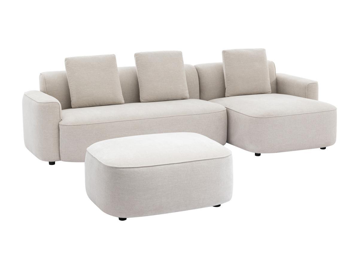 Vente-unique Ecksofa & Hocker - Ecke rechts - Strukturstoff - Beige - POMIANGO  