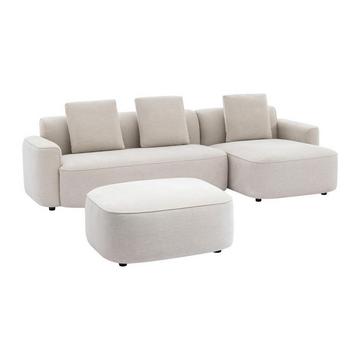 Ecksofa & Hocker - Ecke rechts - Strukturstoff - Beige - POMIANGO