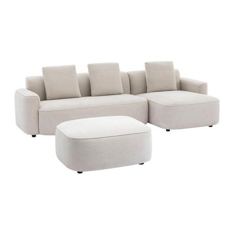 Vente-unique Ecksofa & Hocker - Ecke rechts - Strukturstoff - Beige - POMIANGO  