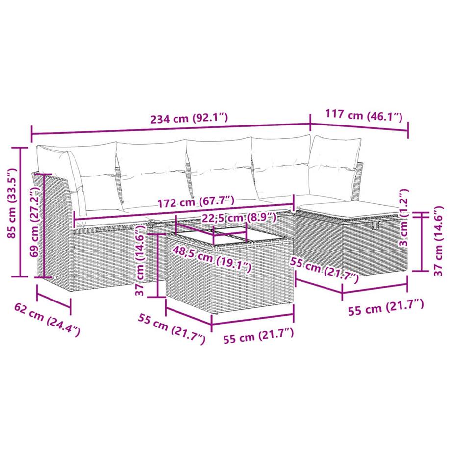 VidaXL set di divani da giardino Polirattan  