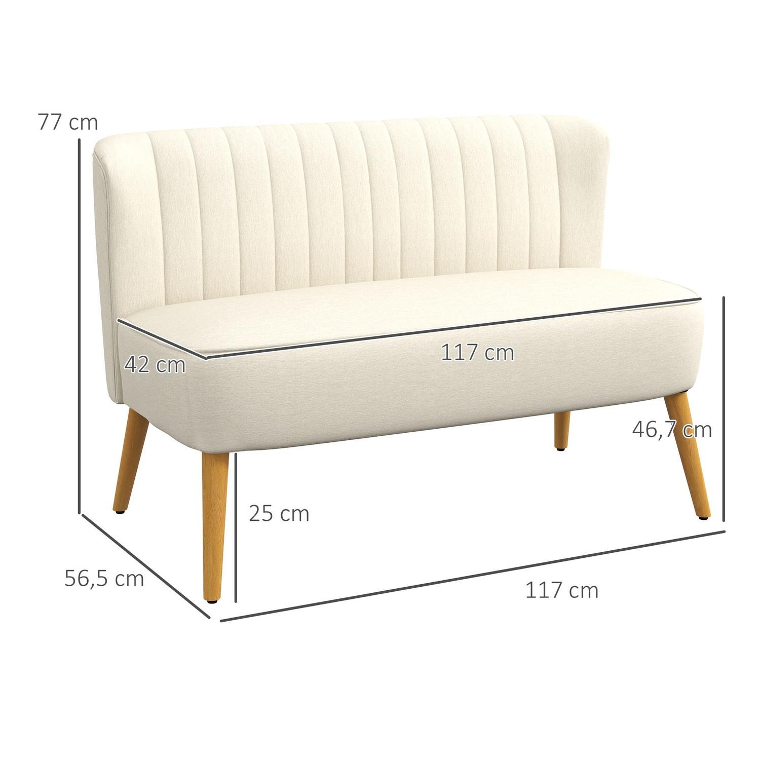 Northio 2-Sitzer Sofa Zweisitzer, Loveseat mit Leinenoptik, Doppelsofa mit Holzbeine, bis 150 kg Belastbar, Cremeweiß, 117 x 56,5 x 77 cm  