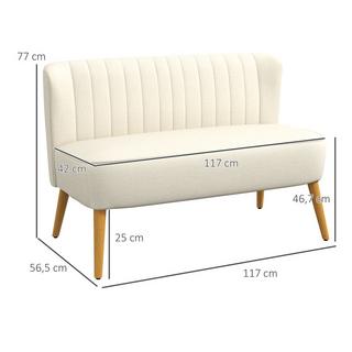 Northio 2-Sitzer Sofa Zweisitzer, Loveseat mit Leinenoptik, Doppelsofa mit Holzbeine, bis 150 kg Belastbar, Cremeweiß, 117 x 56,5 x 77 cm  