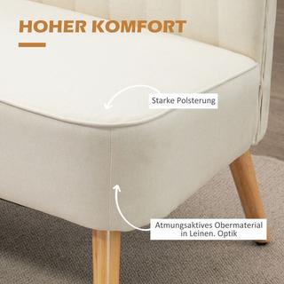 Northio 2-Sitzer Sofa Zweisitzer, Loveseat mit Leinenoptik, Doppelsofa mit Holzbeine, bis 150 kg Belastbar, Cremeweiß, 117 x 56,5 x 77 cm  