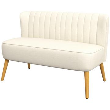 2-Sitzer Sofa Zweisitzer, Loveseat mit Leinenoptik, Doppelsofa mit Holzbeine, bis 150 kg Belastbar, Cremeweiß, 117 x 56,5 x 77 cm