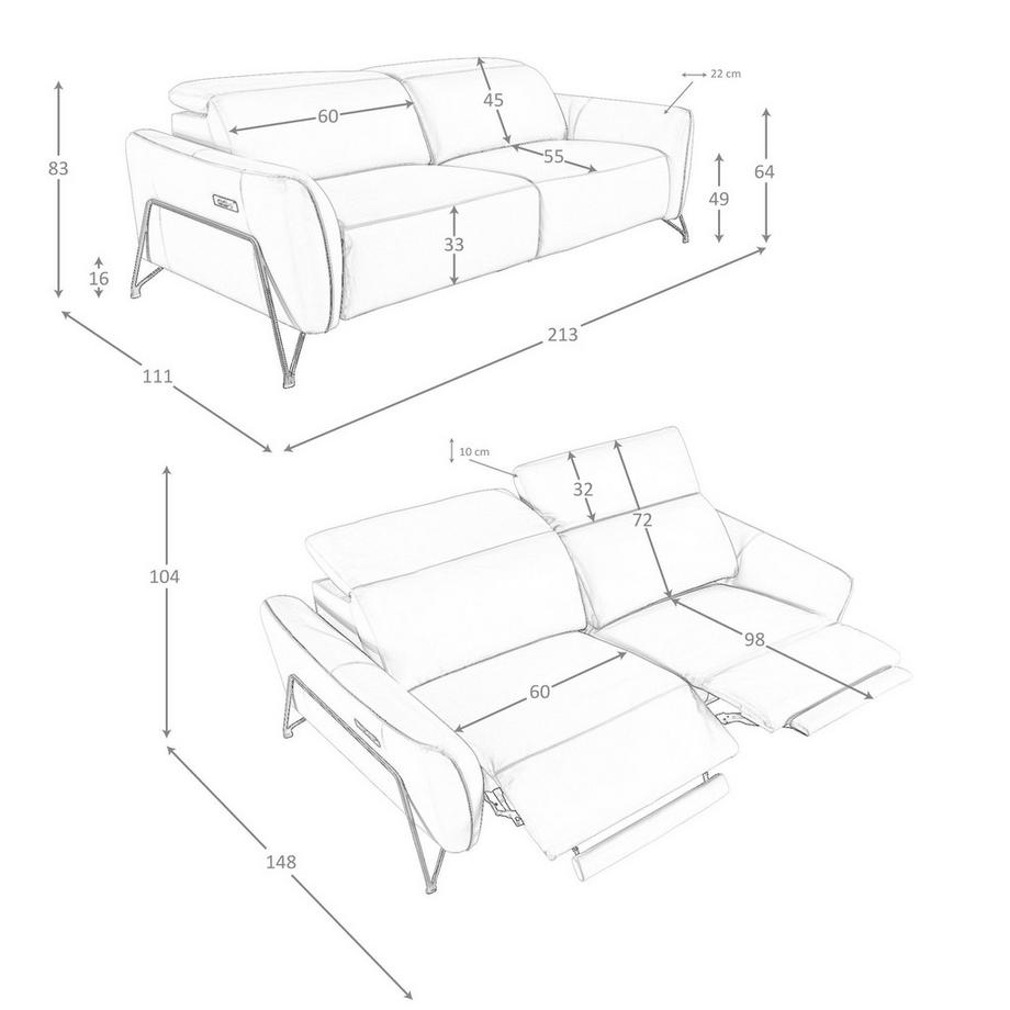 ANGEL CERDA 3-sitziges relaxsofa in leder sand  