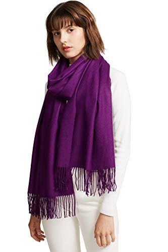 Only-bags.store  Écharpe chaude hiver automne en coton uni avec glands/franges, plus de 40 couleurs unies et à carreaux Pashmina xl écharpes violet 
