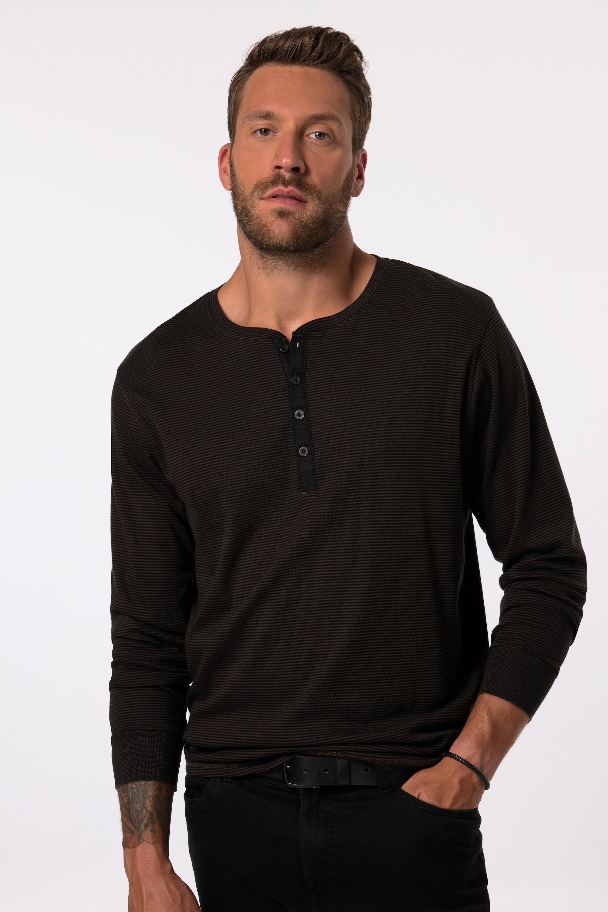 JP1880  Henley manches longues, rayures, patte de boutonnage - jusqu'au 8 XL 