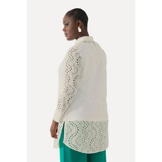 Ulla Popken  Blusa lunga con ricami traforati, collo da camicia e maniche lunghe 