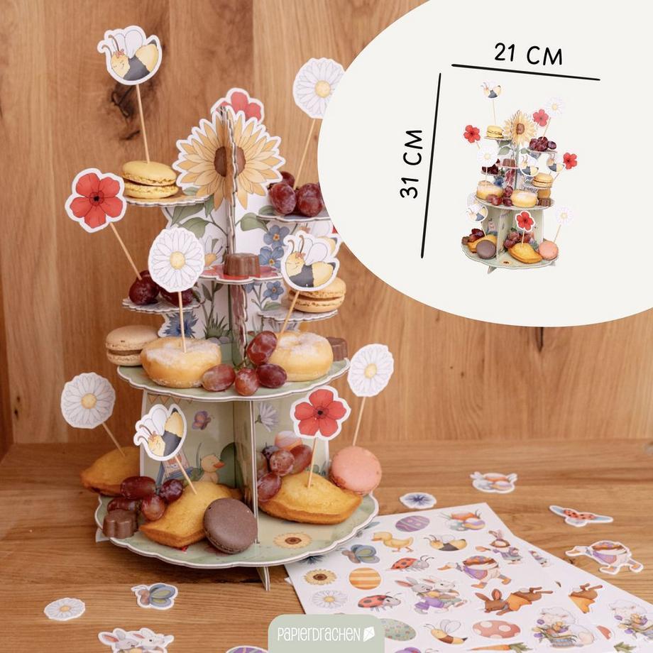 Papierdrachen Kuchen Etagere inkl. Tischkonfetti & Muffinstecker - Ostern  