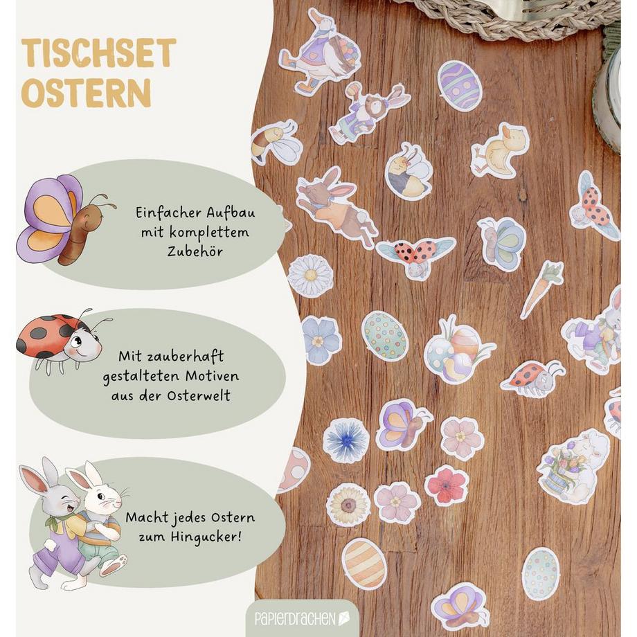 Papierdrachen Kuchen Etagere inkl. Tischkonfetti & Muffinstecker - Ostern  