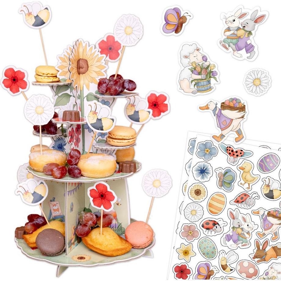 Kuchen Etagere inkl. Tischkonfetti & Muffinstecker - Ostern