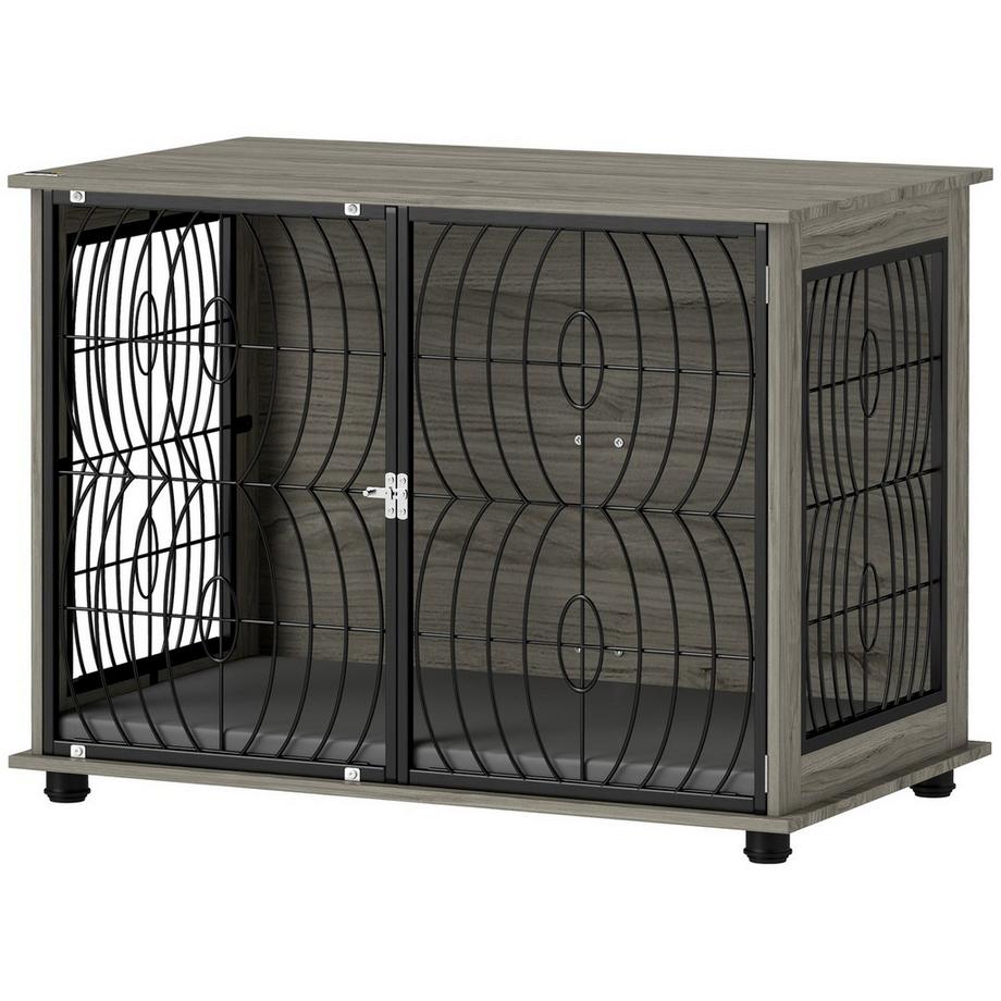 Northio  Cage pour chien pour la maison, chenil pour chien, cage pour animaux de compagnie d'intérieur avec coussin, niche pour chien avec fenêtre, cage pour chien pour grands chiens, gris, 100 x 60 x 73,5 cm | 