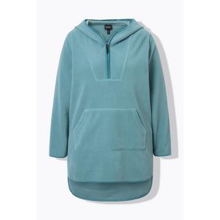 Ulla Popken  Pullover lungo di pellicciotto di pile con cappuccio, zip e maniche lunghe 