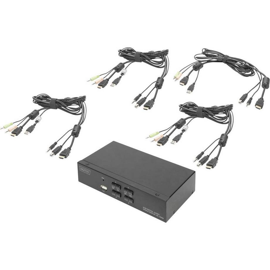 Digitus  4-Port HDMI KVM-Switch - Single-Display - UHD 4K - USBAudio-Anschlüsse, USB 2.0, Hotkey 