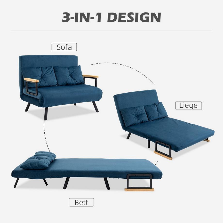Northio Schlafsofa Relaxsessel Bettfunktion Klappsofa Samt Rückenkissen Verstellbare Rückenlehne Blau 102X73X81Cm  