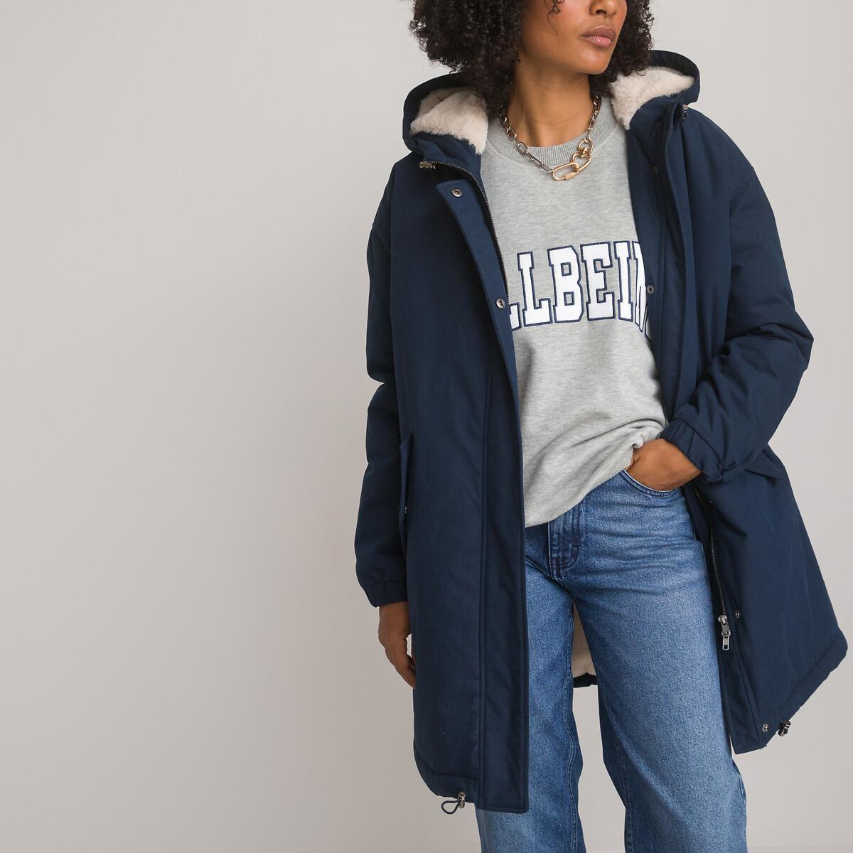 Image of Halblanger Oversize-parka Mit Kapuze Damen Blau 46