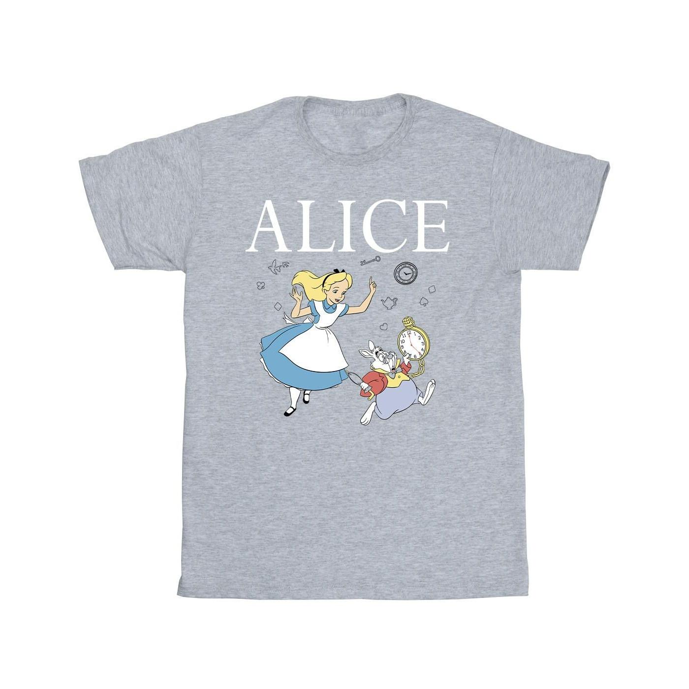 Image of Alice In Wonderland Follow The Rabbit Tshirt Herren Grau L