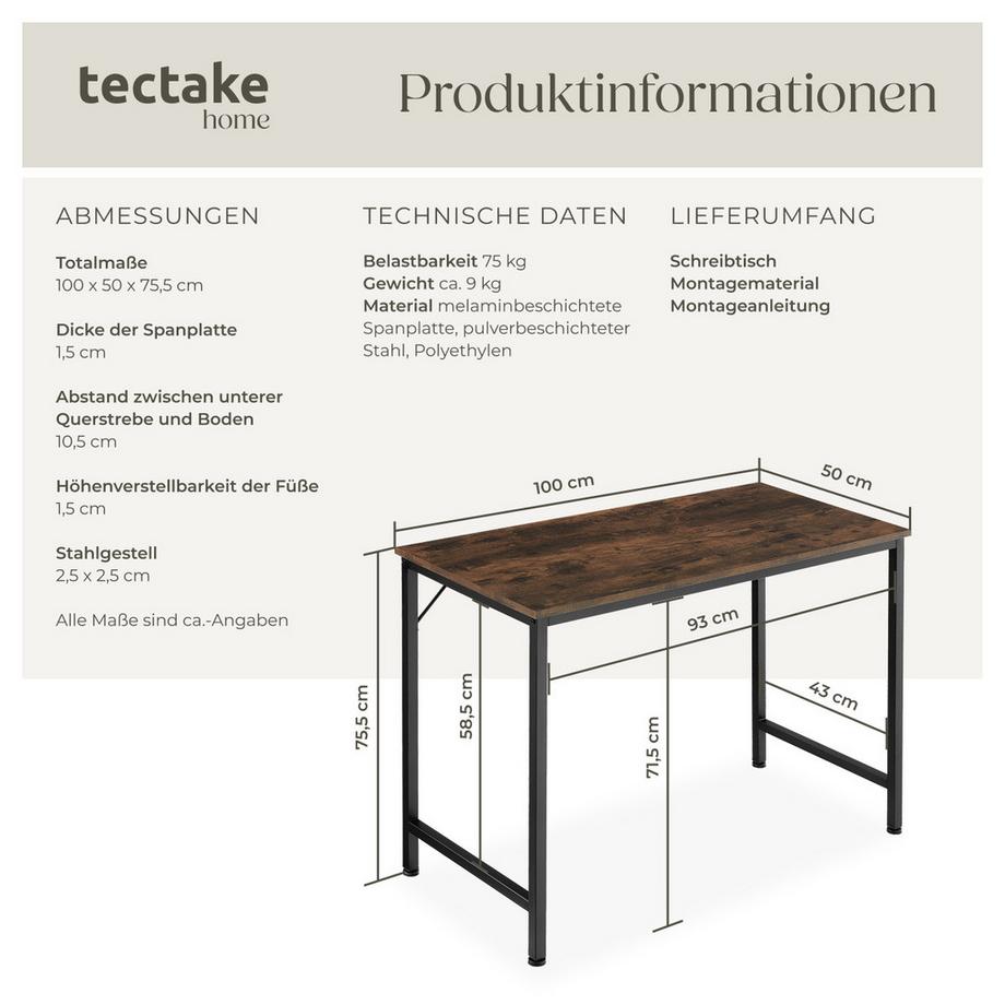 Tectake Bureau JENKINS Style industriel  