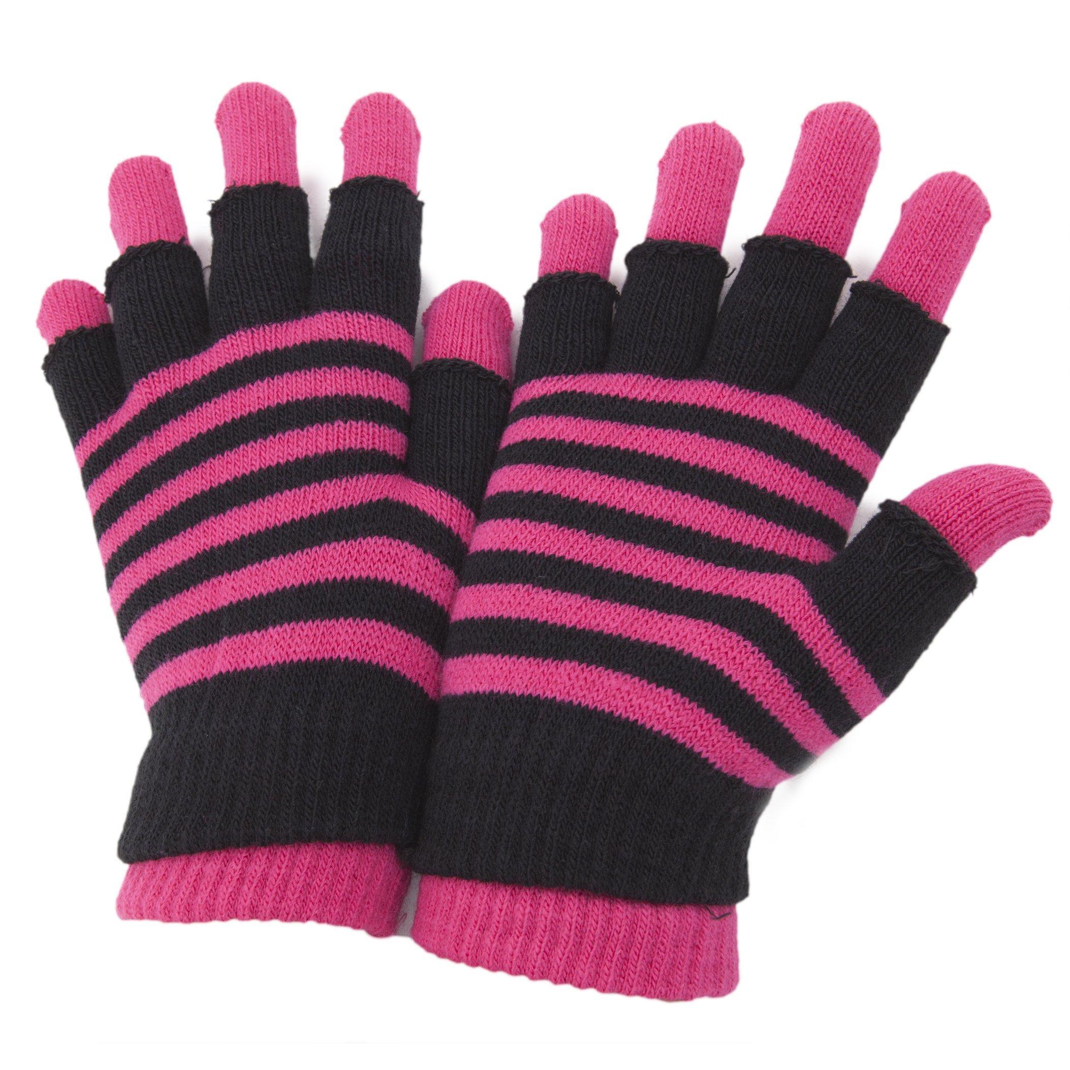 Image of Gestreifte Thermal 2 In 1 Magic Gloves Damen Pink ONE SIZE