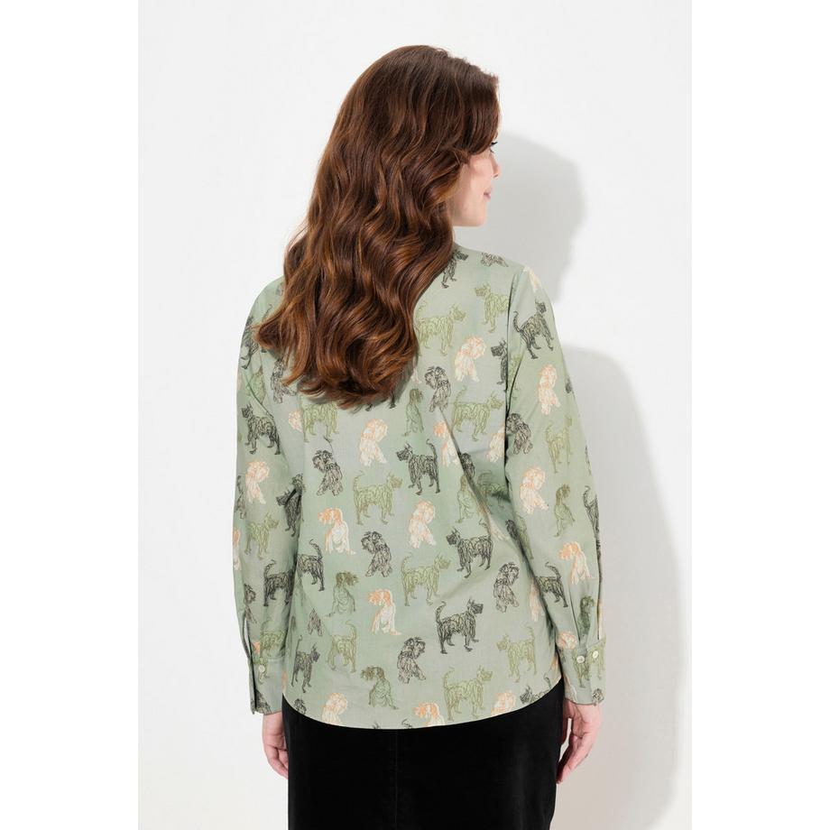 Ulla Popken Landhausdruck Kelchkragen Langarm Bluse  