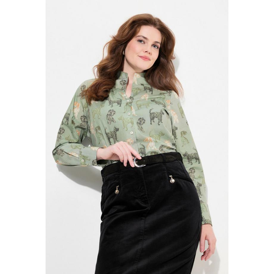 Ulla Popken Landhausdruck Kelchkragen Langarm Bluse  