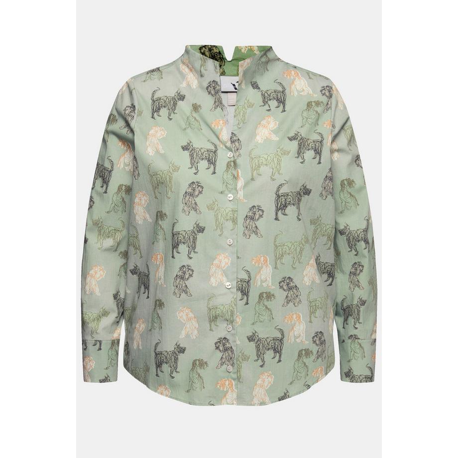 Ulla Popken Landhausdruck Kelchkragen Langarm Bluse  