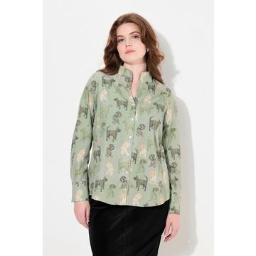 Blusa con stampa country, scollo montante e maniche lunghe