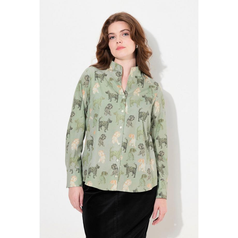 Ulla Popken Landhausdruck Kelchkragen Langarm Bluse  