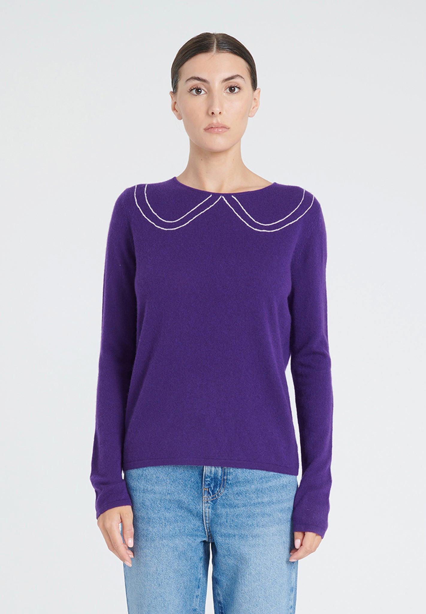 Studio Cashmere8  ZAYA 11 Pull col claudine intarsia - 100% cachemire 