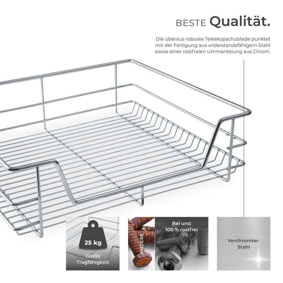 Tectake Teleskopschublade  verchromt leichtgängig, mit Vollauszug  