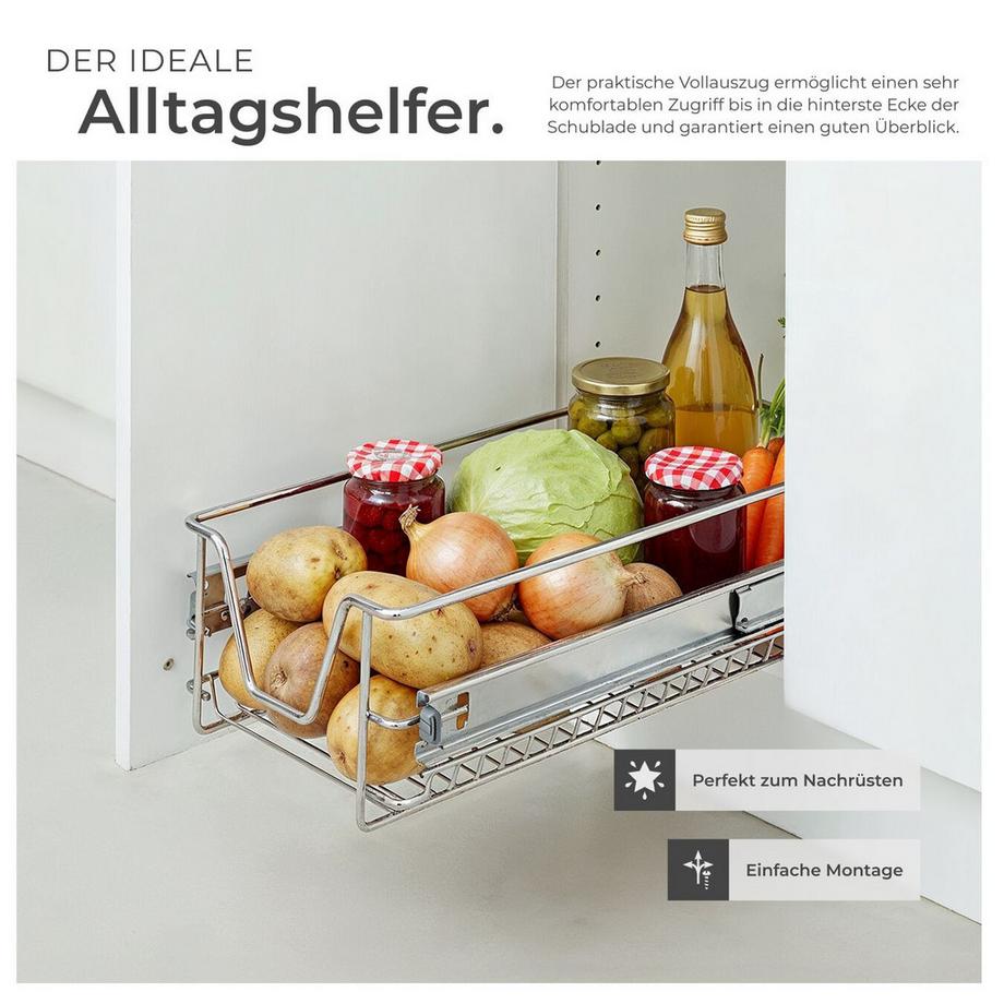 Tectake Teleskopschublade  verchromt leichtgängig, mit Vollauszug  