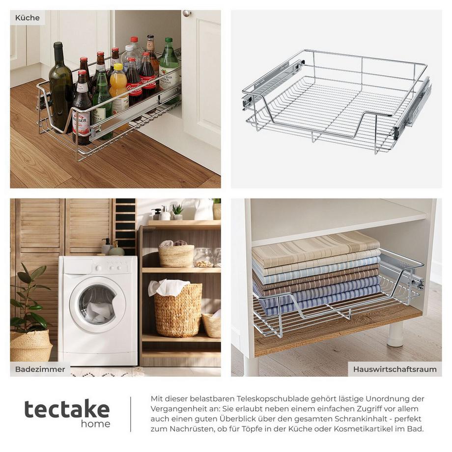 Tectake Teleskopschublade  verchromt leichtgängig, mit Vollauszug  