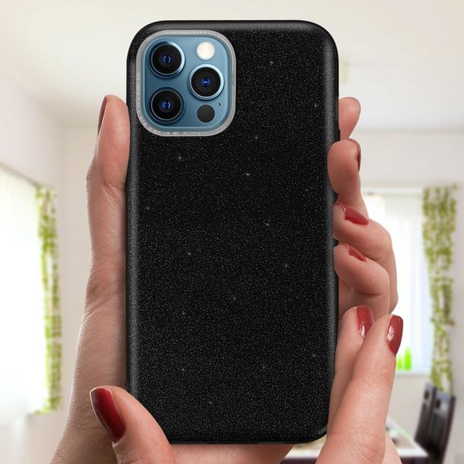 Avizar  Glitter Hülle iPhone 12 / 12 Pro Schwarz 