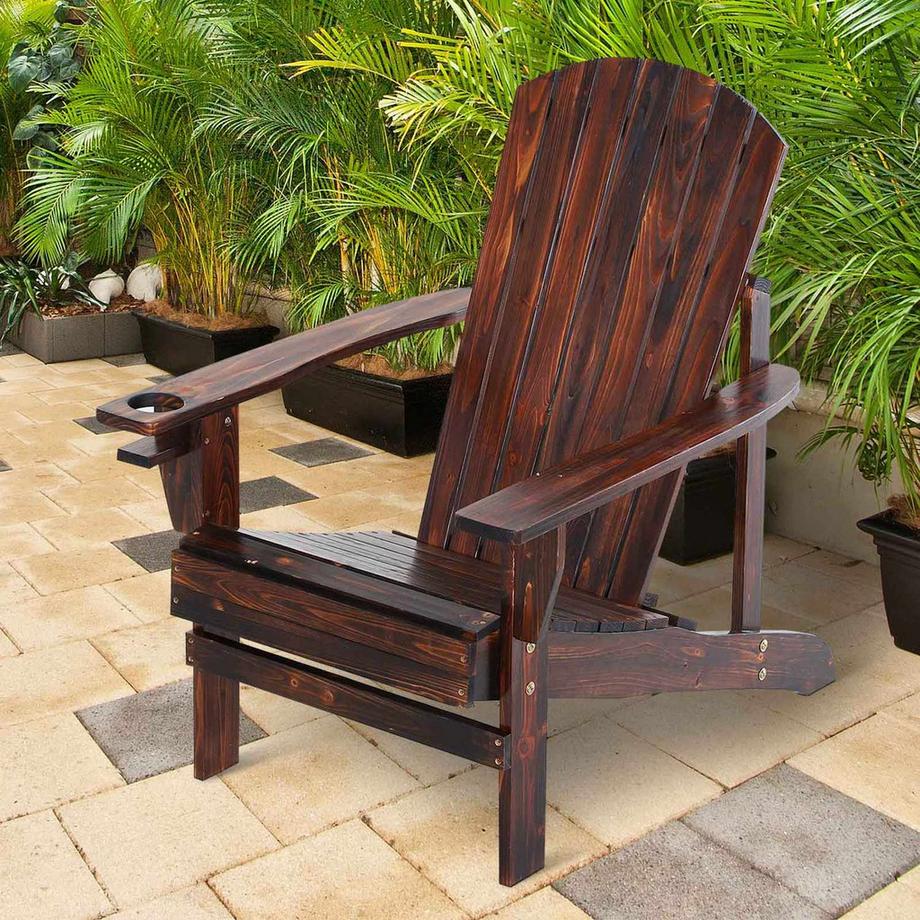 Northio Adirondack-Gartenstuhl Mit Becherhalter Balkonstuhl Massivholz Verkohlt 72,5 X 97 X 93 Cm  