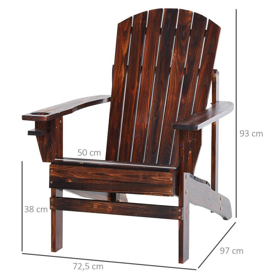 Northio Adirondack-Gartenstuhl Mit Becherhalter Balkonstuhl Massivholz Verkohlt 72,5 X 97 X 93 Cm  