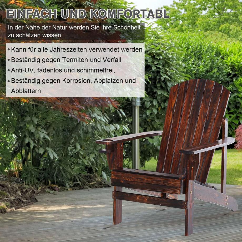 Northio Adirondack-Gartenstuhl Mit Becherhalter Balkonstuhl Massivholz Verkohlt 72,5 X 97 X 93 Cm  